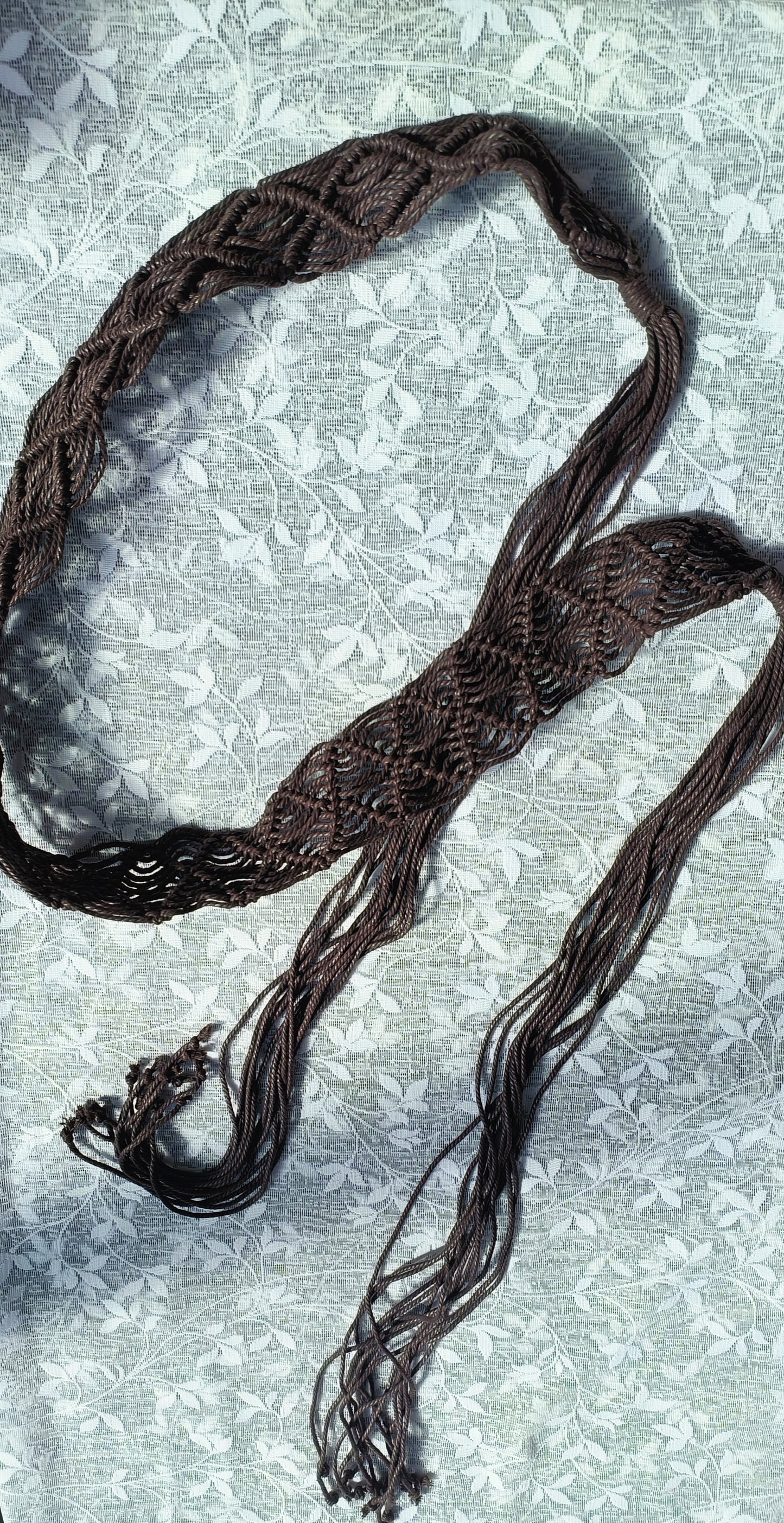 Brown macrame tassel tie belt