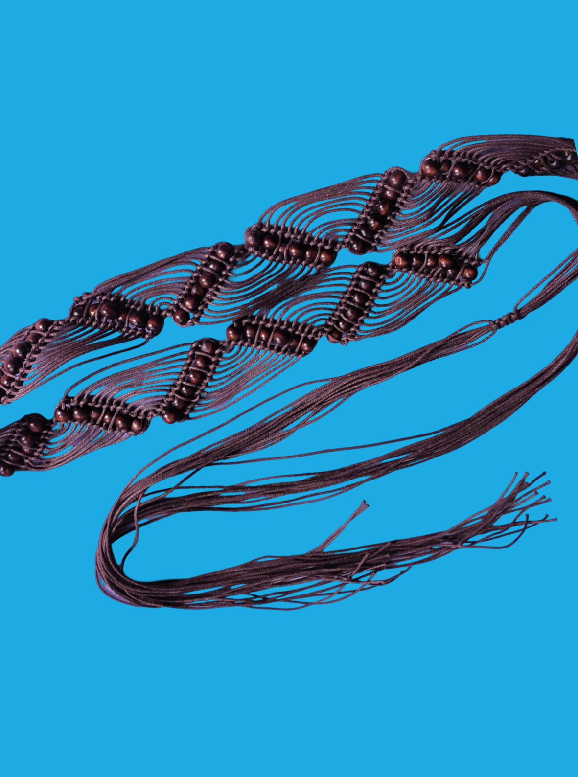 Brown zig zag beaded macrame tassel belt