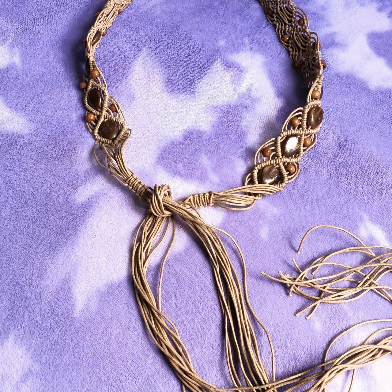 Boho macrame beaded tassel belt