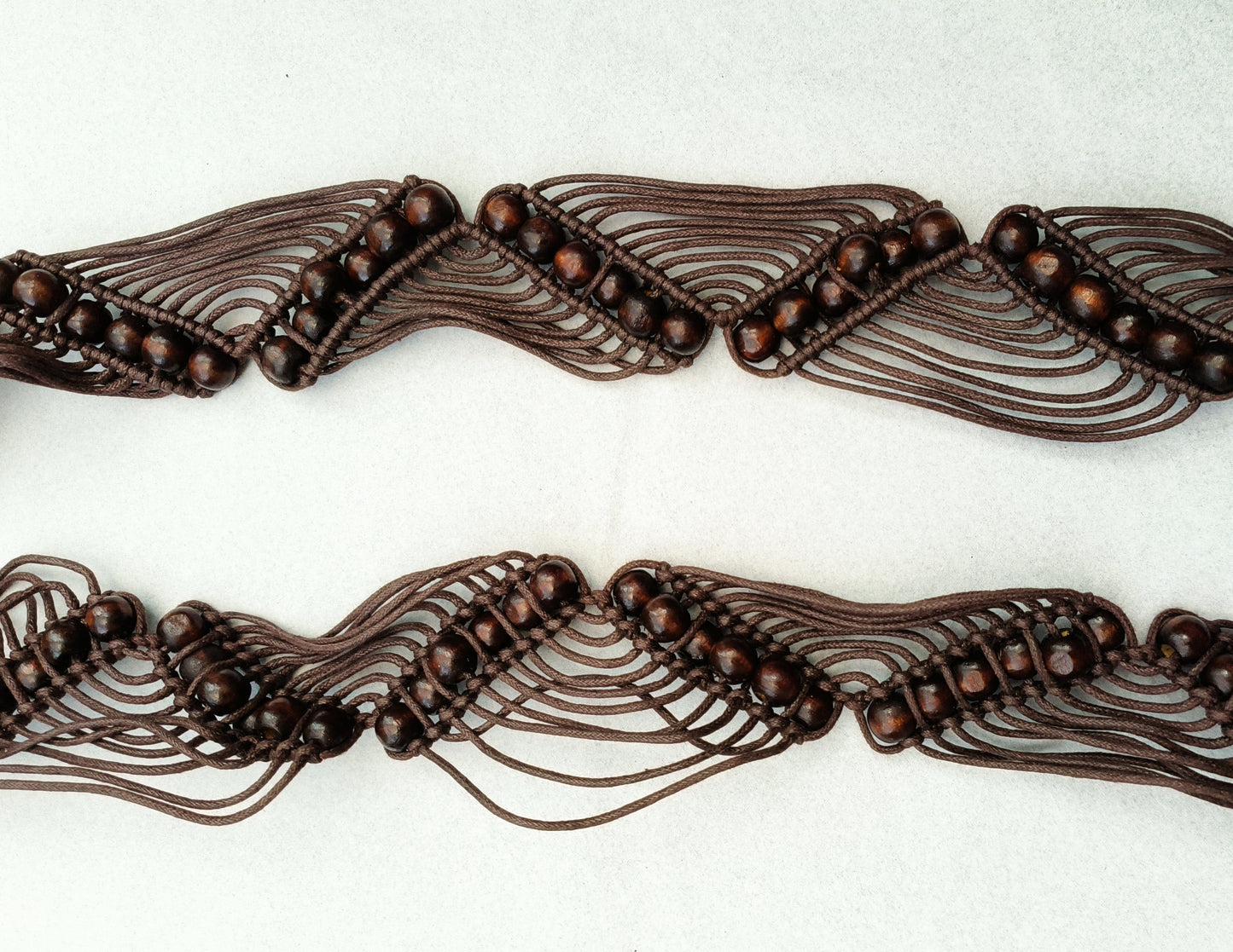 Brown zig zag beaded macrame tassel belt